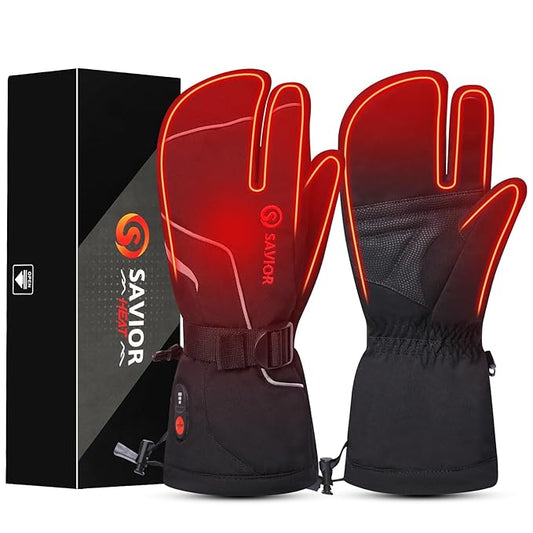 SAVIOR HEAT Heated Mittens Battery Gloves Men Women, 2023 Flexible Crab Finger Rechargeable Ski Mitten with 7.4V 2200mAh Battery for Winter Snow Skating Camping Hunting Hiking Motorcycle