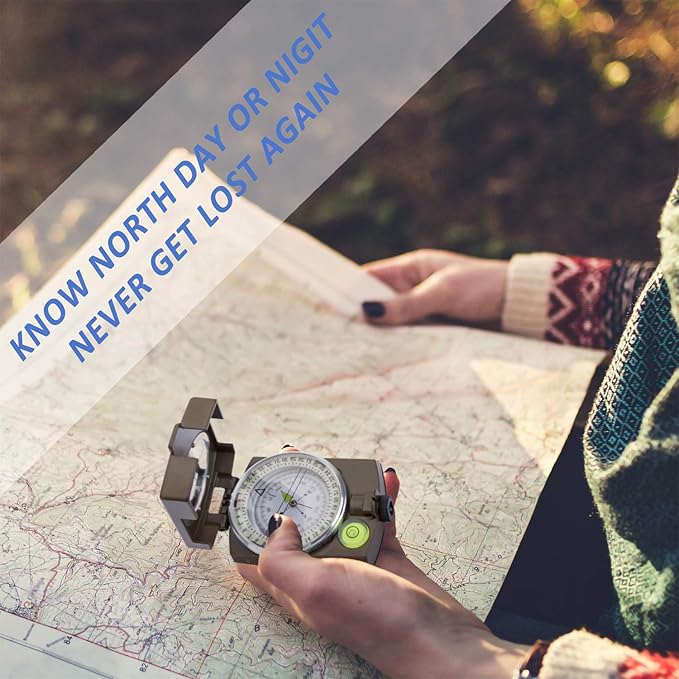 Posinly Multifunctional Military Compass with Inclinometer, Sighting, Optic, Resistant & Waterproof Compass, Essential for Hiking, Camping, Scouting