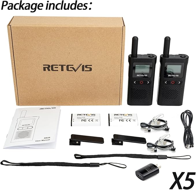 Retevis RB28 Walkie Talkies with Earpiece,USB-C Walkie Talkies Rechargeable,Large LCD Screen,1500mAh,NOAA Weather,Business Walkie Talkie for Adults Long Range for School Restaurant Healthcare(10 Pack)