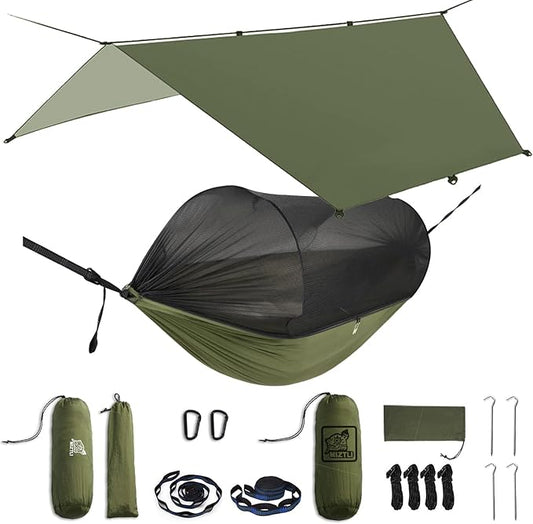 Miztli Camping Hammock -Portable Hammock w/Spacious Net & Tree Straps w/Adjutable Loops,Double and Single Hammock for Outdoor, Hiking, and Travel
