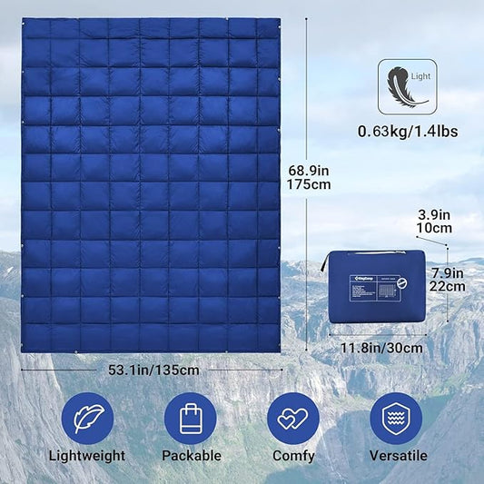 KingCamp Camping Blanket Lightweight, Multifunctional Warm Puffy Outdoor Blanket with Snap Button, Water Repellent, Packable, for Travel, Airplane, Hiking, Picnic 1.37lbs/69x 53inchs