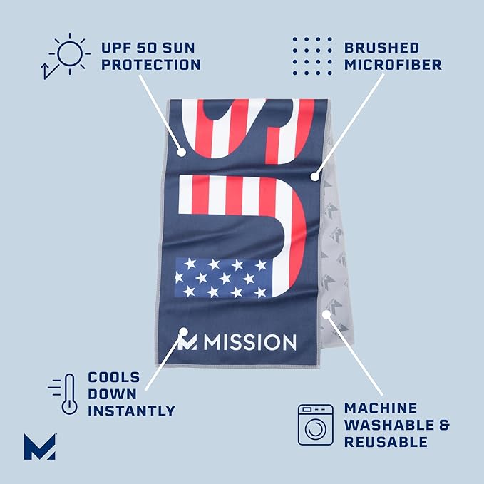 MISSION Original Cooling Towel, USA - Soft, Durable Microfiber - Cools Up to 2 Hours - UPF 50 Sun Protection - Machine Washable
