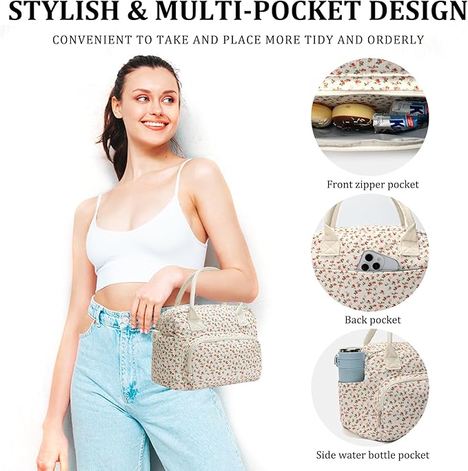 Insulated Lunch Bag for Women Men Large Reusable Lunch Box Adult Leakproof Portable Cooler Tote Bags for Work Picnic (floral)