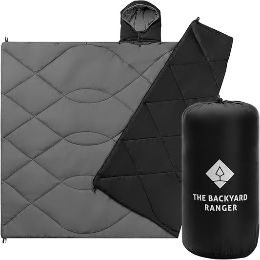 Waterproof Camping Blanket Large - Lightweight Backpacking Outdoor Travel Blanket With Detachable Hood & Carry Bag - Insulated Down Blanket & Warm Quilt for Camping, Hiking, Picnic, Stadium & festival