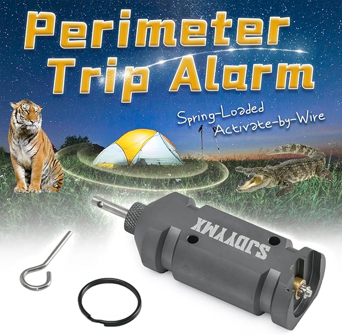 Trip Wire Alarm Device 12 Gauge Camping Trip Alarm for Camp Safe Property Safety Tent Alarm Outdoor Security Perimeter Trip Alarm Early Warning Security System Line Scare Animals Aluminum