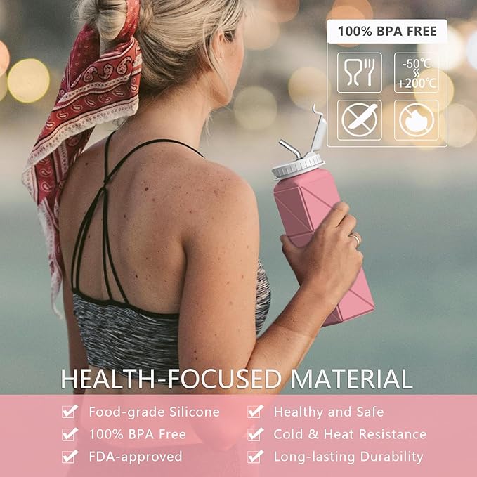 Collapsible Water Bottles 20.6oz, Silicone Foldable Portable Travel Water Bottle, Folding Lightweight Reusable Leakproof for Traveling Camping Hiking Cycling Yoga Sports Outdoor