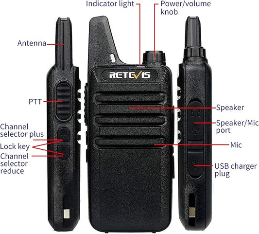 Retevis RT22 Walkie Talkies Mini, Rechargeable Two Way Radio Long Range, 2 Way Radio Small, Portable VOX, for Business Commercial Work School Church Restaurant (20 Pack,Black)