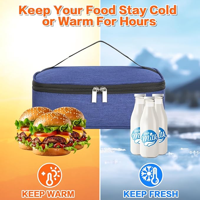 NATURAL STYLE Small Lunch Bag, Mini Portable Thermal Insulated Cooler Bag Lunch Box (Blue)