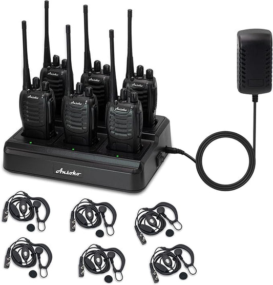 Walkie Talkies for Adults Long Range Rechargeable 2-Way Radio Walkie Talkie with 6-Bank Gang Charger and Spare Batteries (6 Pack)