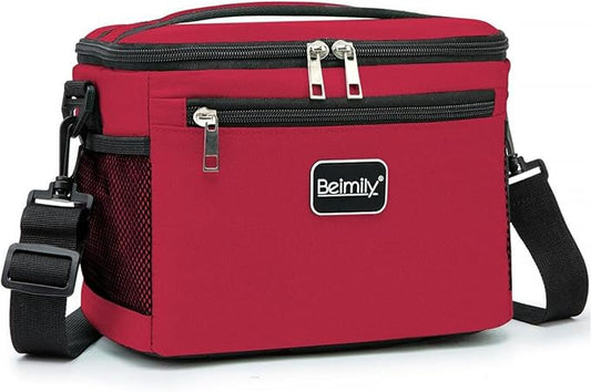 BEIMILY Lunch Box for Men/Women,Small Insulated Lunch Bag,Reusable LunchBox for work Picnic Hiking Beach,Leakproof Soft Cooler Tote Bag Organizer with Adjustable Shoulder Strap for Adults(Red)