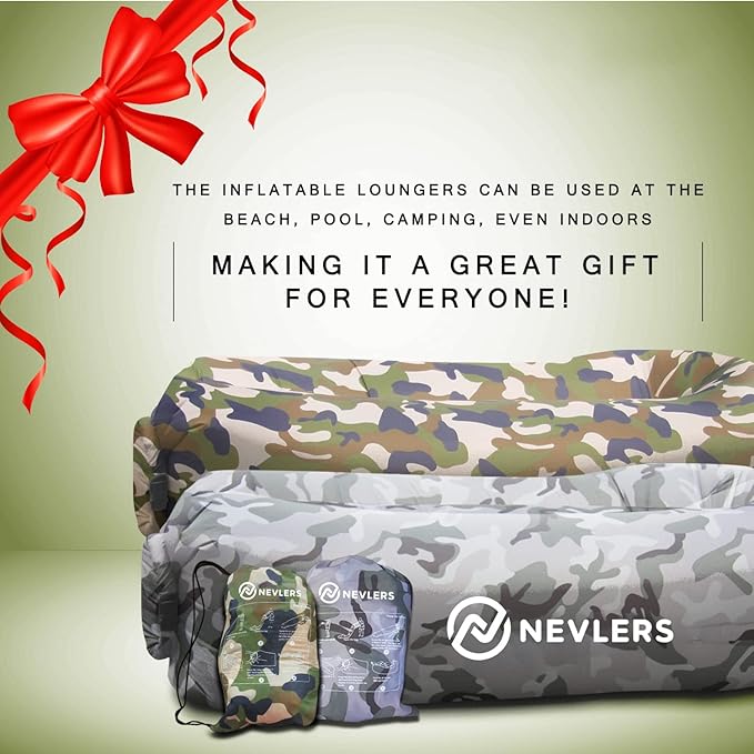 Nevlers 2 Pack Inflatable Loungers Air Sofa Couch | Perfect for Beach Chair Camping Chairs or Portable Hammock |Travel Bag Pouch, Pegs & 3 Pockets| Movie Seating & Camping Accessories Blow Up Lounger