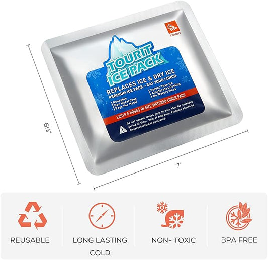TOURIT Reusable Ice Pack for Coolers Long Lasting Cooler Ice Packs for Cooler Bag Lunch Bags/Boxes, Cooler Backpacks, Freezer Packs for Coolers