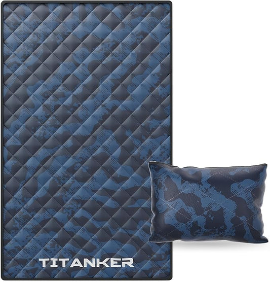 Titanker Outdoor Picnic Blankets, Camping Blanket Waterproof Blanket and Outdoor Pillow 2-in-1, 83''X 55'' Car Blanket with Storage Bag, Stadium Blanket for Hiking, Camping, Camo Blue