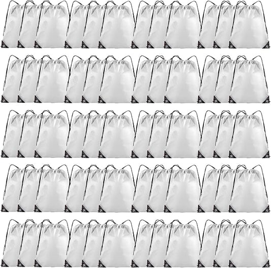 60 Pieces Drawstring Backpack Bulk Cinch Sackpack Ployster Drawstring Bags for Gym Party Trip(White)
