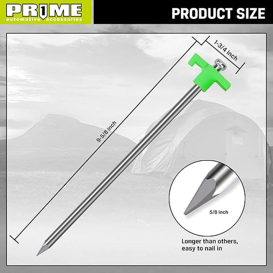 PR1ME Tent Stakes 12 Pack, Galvanized Non-Rust Family Pop Up Camping Tent Pegs, Heavy Duty Yard Stakes, for Camping Tents, Canopy, and Outdoor Decorations