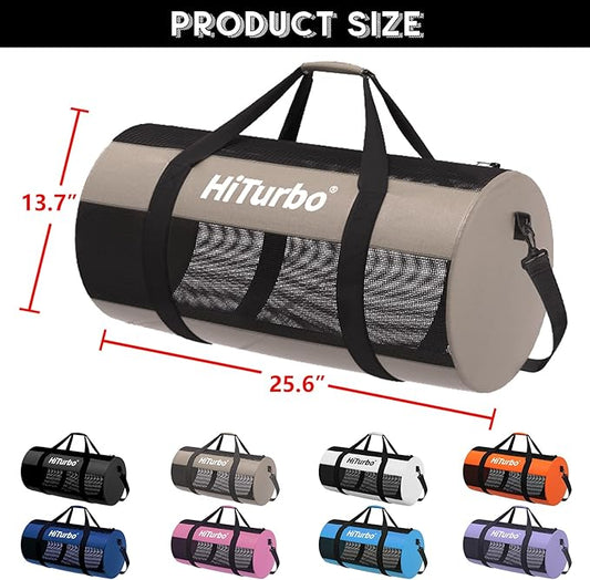 Hiturbo Mesh Dive Duffel Bag: Scuba Gear Bags for Diving, Snorkeling, Freediving and Swimming - 60L Travel Beach Pool Water Sports Equipment Bag with Shoulder Strap