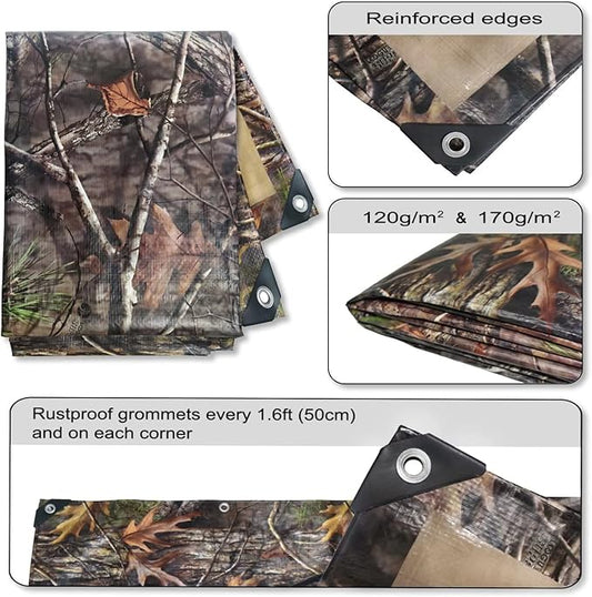 Heavy Duty 10 Mil Tarp Cover Waterproof UV Resistant Tarpaulin Used for Outdoor, Hunting, Camping, Backpacking, Canopy Tent, Ground Tarp, Cover Boat, Motorcycles, Roofs, Wood