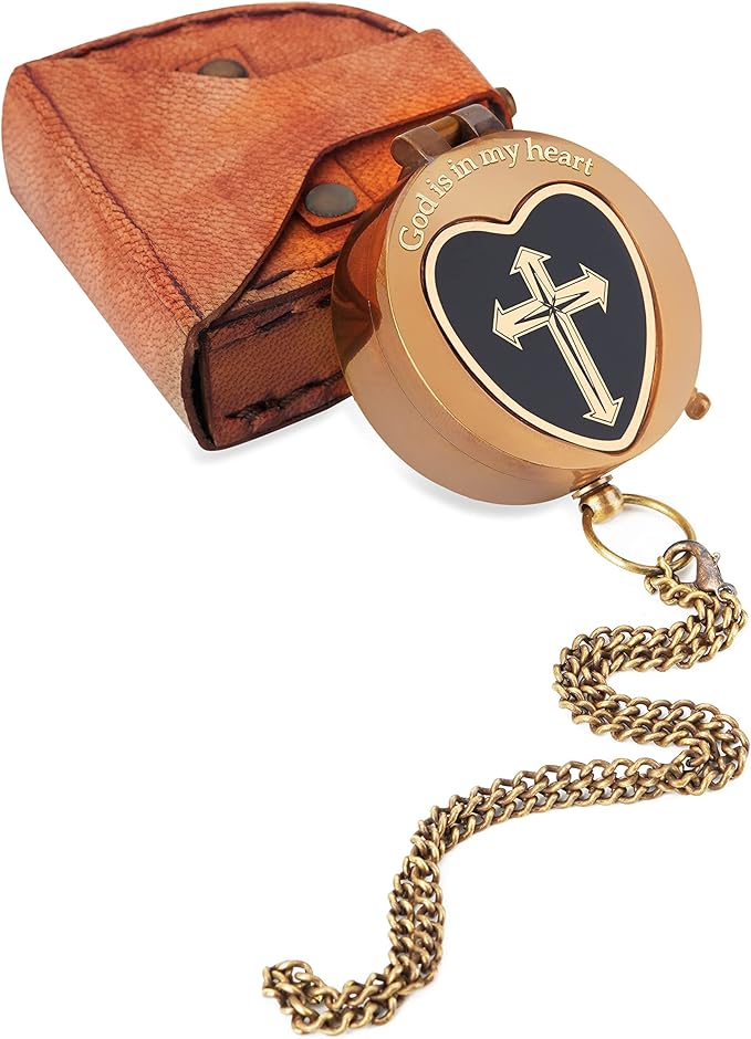 God is in My Heart Compass - Religious Gifts for Men, Baptism Gift for Teenage Boys, Christian, Catholic, Communion, Confirmation, Inspirational 2024 Graduation Gifts