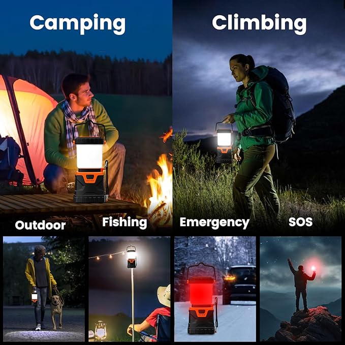 LED Camping Lantern Rechargeable,Solar Camping Light,1000LM, Camping Essential with 5 Ligth Modes 4400Ah Power Bank, for Power Outages, Emergency, Hiking, Outdoor(2Pack)