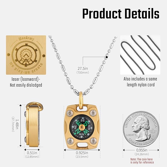 MecArmy CMP/CMP2 Mini Compass- Meaningful Graduation Birthday Gifts for Men Women, EDC Titanium/Brass/Copper Pocket Compass for Hiking SurvivaI, IPX5 Waterproof, Glow in The Dark, Necklace Pendant