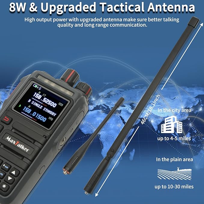 Waterproof Walkie-Talkies GMRS Ham Radio: MaxTalker TK-W60 Construction Radios Walkie Talkies 8W with Tactical Antenna, Multi-Band UHF VHF Radio, Rechargeable Heavy Duty Walkie Talkies Long Range 2PCS