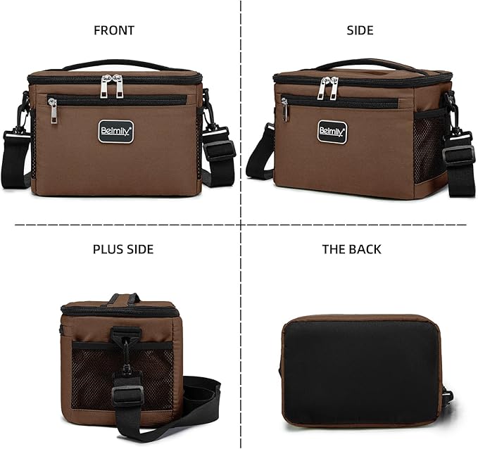 BEIMILY Lunch Bag for Women/Men,Reusable Lunch Box Small Cooler Bag Soft Sided,Leakproof Cooler Bag for Office Work Picnic Beach with Adjustable Shoulder Strap (coffee brown), 2311A