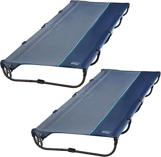 TIMBER RIDGE Lightweight Aluminum Camping Cot, 20-Second Quick Set-Up Folding Cot with Zipper Closure, Portable Carry Bag Included for Camping, Travel and Outdoors, Support up to 225lbs, Blue 2pcs