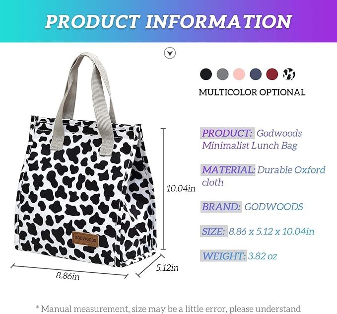 TELLUMO Lunch bag, Insulated Lunch Bag for Women Men Large Lunch Box Container Reusable Leakproof Tote for Office, Work, School, Beach or Travel (Cow-print)