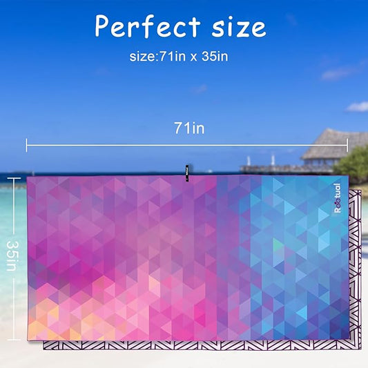 REETUAL Sandless Beach Towel. Double Sided Design 70 x 35in Extra Large Beach Towel. Travel Beach Towel with Compact Towel Storage Pouch. Microfiber Beach Towel, Fast Drying Towel, Yoga Mat Towel