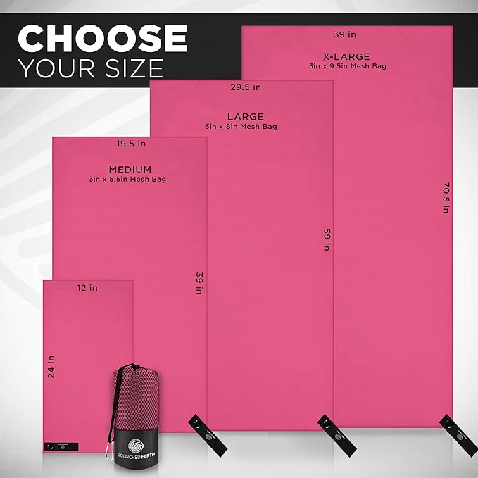 Microfiber Travel & Sports Towel Set (Rose Pink) - XL Set (39x70.5 & 12x24)
