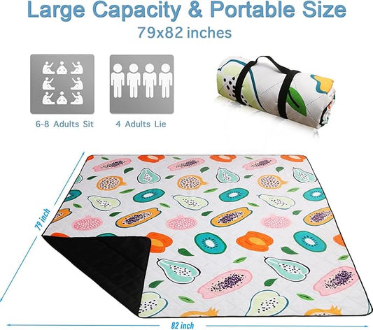 Picnic Blanket Extra Large(79" x 82"), 3-Layer Thickening Camping Blanket, Machine Washable Outdoor Blanket, Wear-Resistant, Soft and Comfortable, Sandproof Beach Mat for Beach, Park, Lawn