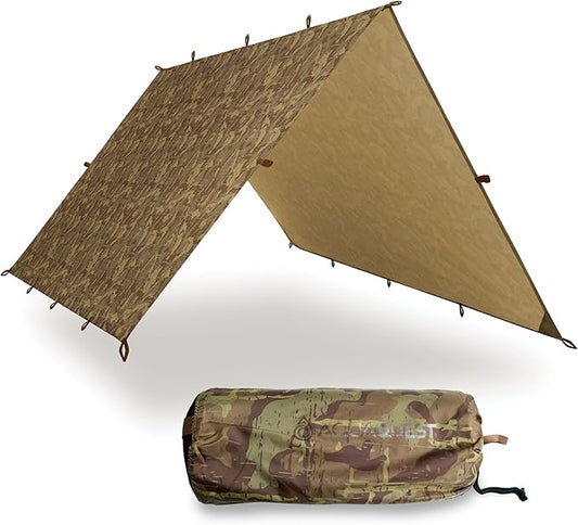 AquaQuest Defender Camping Tarp - Heavy Duty Tent Shelter or Rain Fly - Waterproof Camping Essentials for Hiking, Bushcraft & Hammock, 20 x 13 ft, True Terrain