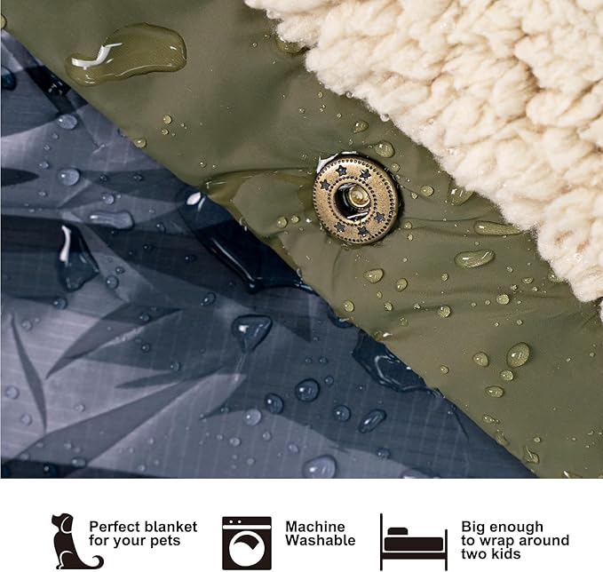 Outdoor Camping Blanket with Sherpa Lining, Extra Warm Thick Camp Blankets & Puffy Ultralight Soft Poncho DWR Camping Quilt for Cold Weather, Adventure,Sleeping,Backpacking 56"x 40"