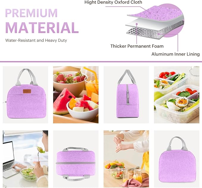 Lunch Bag for Women & Men Adult Insulated Lunch Box, Small Leakproof Cooler Food Lunch Containers Reusable High Capacity Lunch Tote Bags for Work, Travel, Outdoor (Purple)