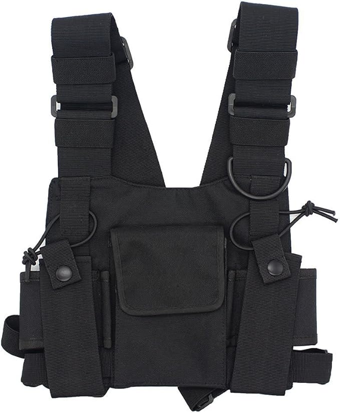 Radio chest harness Rig Bag Pocket Pack Holster Vest for Two Way Radio (Rescue Essentials) (Black)