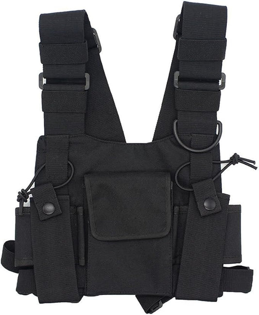 Radio chest harness Rig Bag Pocket Pack Holster Vest for Two Way Radio (Rescue Essentials) (Black)