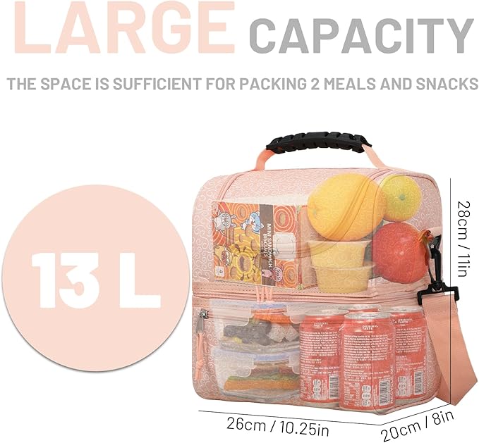 MIER Adult Lunch Box Insulated Lunch Bag Large Cooler Tote Bag for Men Women to Work Travel Daytrip, Double Deck Cooler (Pink Floral, Large)