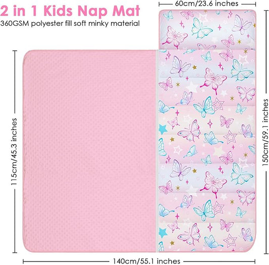 Kids Sleeping Bag Nap Mat with Removable Pillow and Blanket,Extra Thick Large 2 in 1 Slumber Bags for Boys Girls,Toddler Nap Mat for Preschool Daycare Travel Camping