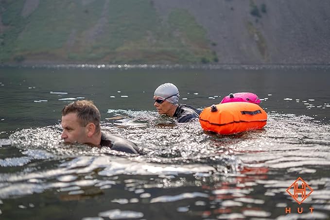 HUT Swim Buoy Dry Bag - UK's Favorite Tow Float and Watertight Dry Bag for Open Water Swimmers, Triathletes. High Visibility Safety Swim Buoy, Two air Chambers – be seen be Safe.