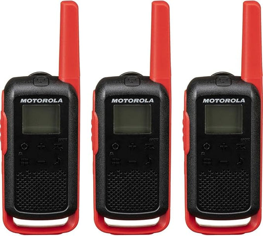 Motorola Solutions, Portable FRS, T210TP, Talkabout, Two-Way Radios, Rechargeable, 22 Channel, 20 Mile, Black W/Red, 3 Pack