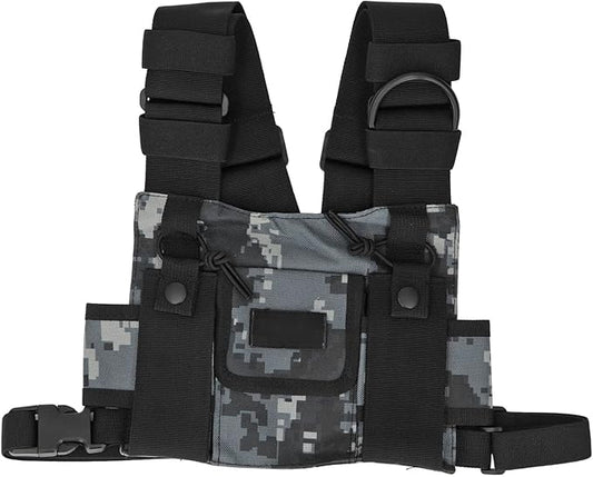 Sonew Radio Shoulder Holster, Universal Adjustable Radio Chest Harness Holder Vest Rig Walkie Talkies Front Pack Pouch for 2 Way Radio (Digital Camouflage)