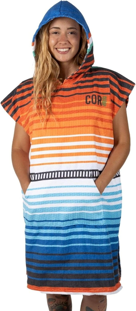 COR Surf Poncho Changing Towel Robe with Hood and Front Pocket, Made of Quick Dry Microfiber Doubles Up As A Beach Towel and Blanket, (Medium, Sarape)