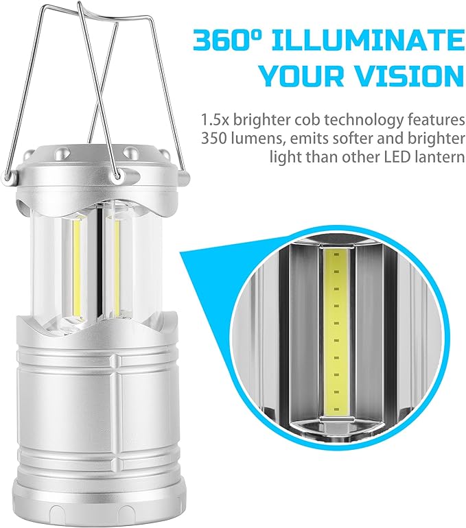 Lichamp LED Camping Lantern, 4 Pack Battery Powered Flashlight for Power Outages, Portable Collapsible Hanging Light Essential for Home, Outdoor, Emergency Lamp Survival Kit Gear for Hurricane, B4SL
