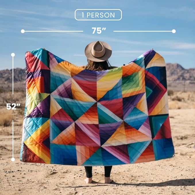 Rumpl Original Puffy Blanket - Warm Puffy Camping Blanket, 100% Recycled Polyester Insulation, Lightweight, Packable, Water-Resistant, Outdoor Puffer Blanket, 52"x75", Sunset Lounge