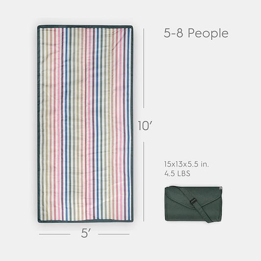 Little Unicorn Outdoor Family Picnic & Beach Blanket, Water-Resistant, Compact Fold, XL Size, 5 x 10 feet, (Chroma Rugby Stripe)