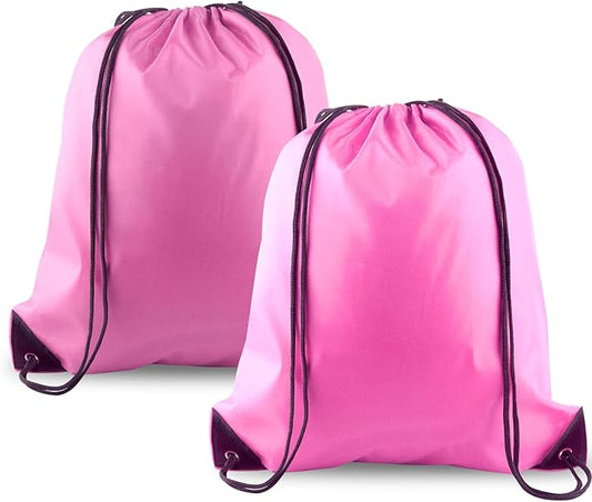 KUUQA 2 Pcs Drawstring Backpack Bags Bulk Pink Drawstring Bag Foldable Gym Bag Sports Cinch Sack String Backpack Storage Bags for Women Men Shopping Gym Travel Sports