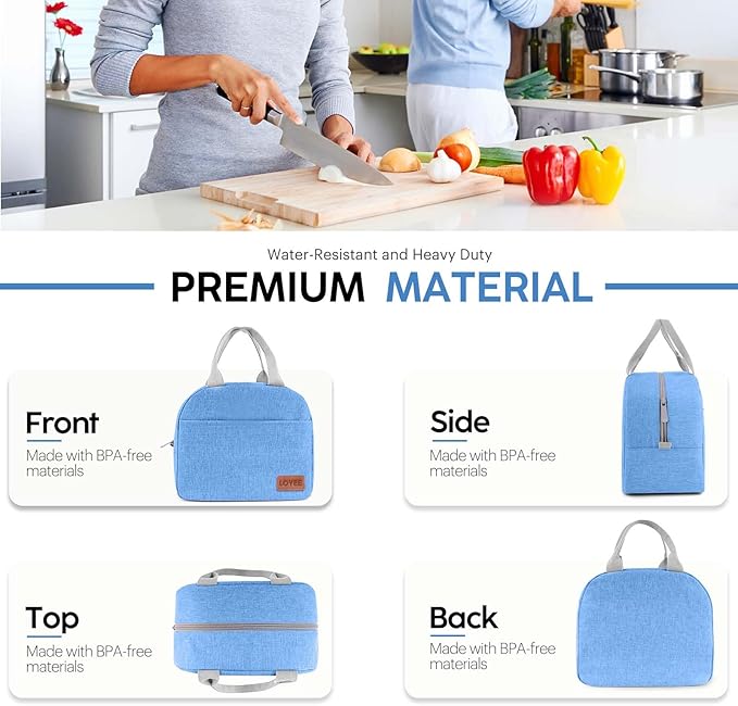 Lunch Bag Lunch Box for Women & Men, Large Capacity Insulated Lunch Bag for Adult, Leakproof Reusable Lunch Tote Bags for Work/Office/Travel/Picnic (Blue)