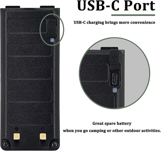 BAOFENG 2 Pack UV-25 Battery BL-UV25 for UV-25 Pro Max Radio Type-C Charging BL-UV25 High Capacity Li-ion Battery DC7.4V for Walkie Talkie Accessories with Cables