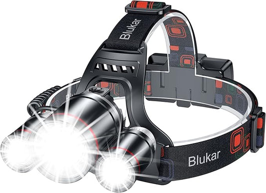 LED Headlamp, 8000L Super Bright Rechargeable Headlight Flashlight - 3 Lights 5 Modes,Zoomable,Spotlight&Floodlight Combination, IPX6 Waterproof, 20+Hrs Runtime for Running,Hiking,Camping etc.