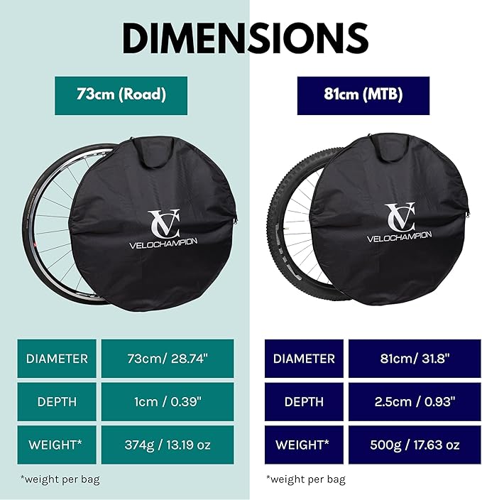 VeloChampion Waterproof Bicycle Wheel Bag Storage Cover | Mountain, Road or Gravel Bike | 650b. 700c. 26” 27.5” 29” Bicycle Wheelset Transport Travel Case (Black, 31.8" (MTB) x1)